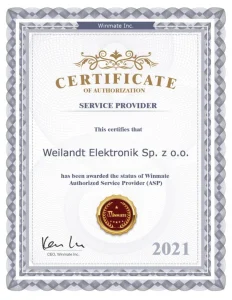 certyfikat autoryzacji winmate dla weilandt elektronik