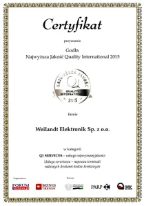 certyfikat quality international 2015 dla weilandt elektronik