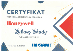 certyfikat honeywell drukarki Łukasz Chudy Weilandt Elektronik