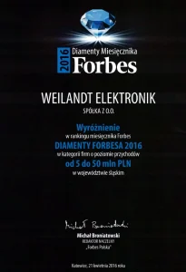 wyróznienie forbesa dla weilandt elektronik 2016